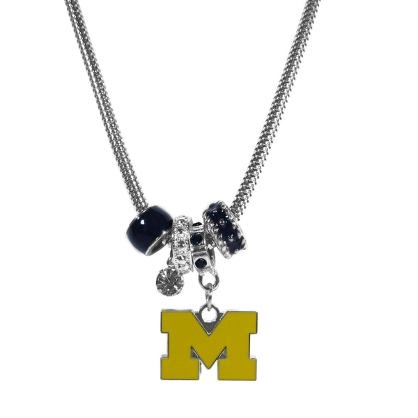 NCAA - Michigan Wolverines Euro Bead Necklace-Jewelry & Accessories,Necklaces,Euro Bead Necklaces,College Euro Bead Necklaces-JadeMoghul Inc.