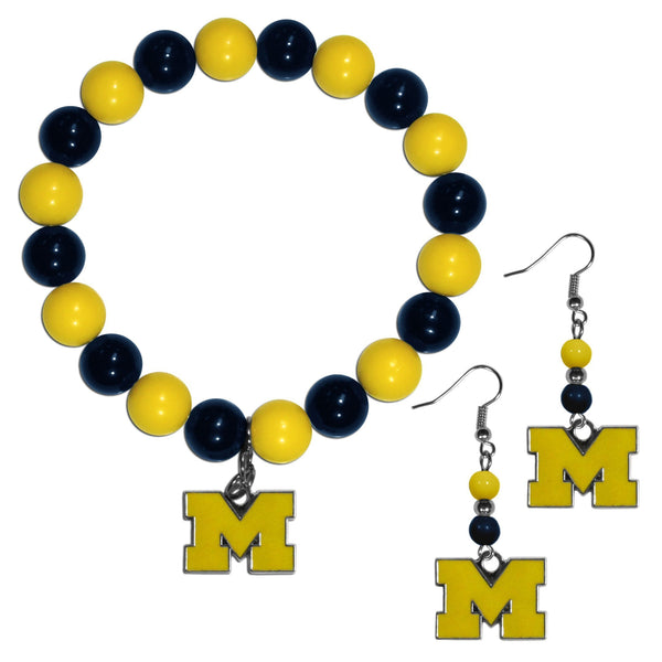 NCAA - Michigan Wolverines Fan Bead Earrings and Bracelet Set-Jewelry & Accessories,Jewelry Sets,Fan Bead Earrings and Bracelet-JadeMoghul Inc.