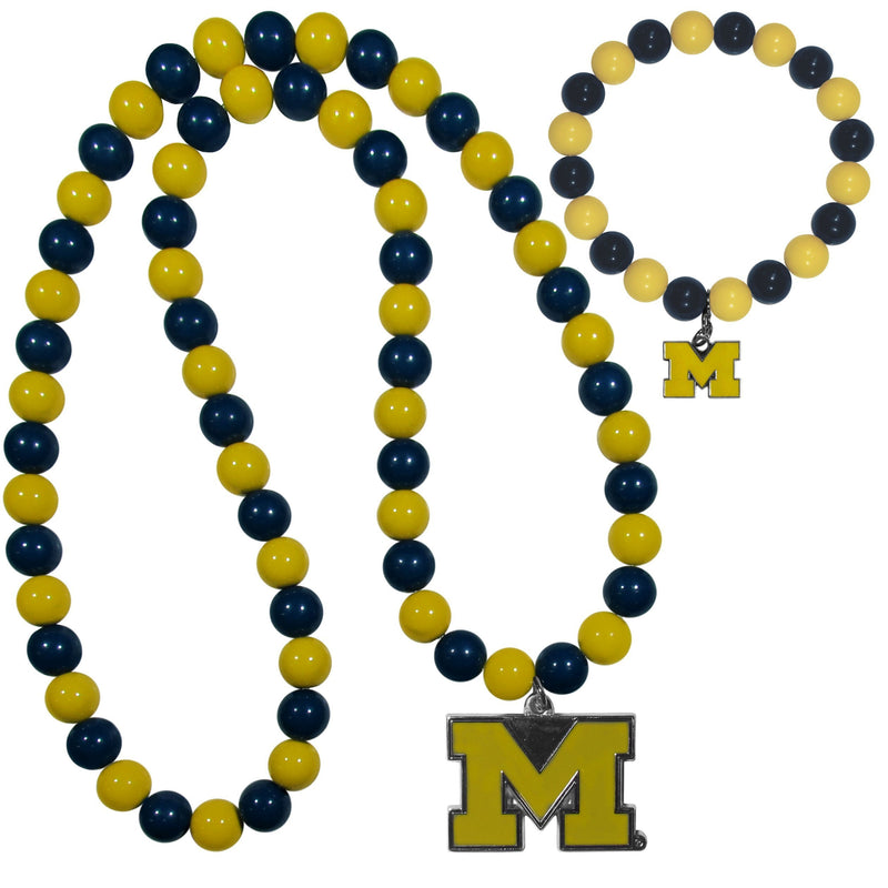 NCAA - Michigan Wolverines Fan Bead Necklace and Bracelet Set-Jewelry & Accessories,College Jewelry,Michigan Wolverines Jewelry-JadeMoghul Inc.