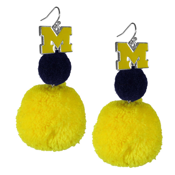 NCAA - Michigan Wolverines Pom Pom Earrings-Jewelry & Accessories,College Jewelry,Michigan Wolverines Jewelry-JadeMoghul Inc.