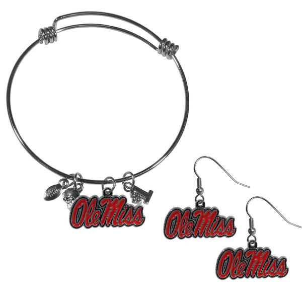 NCAA - Mississippi Rebels Dangle Earrings and Charm Bangle Bracelet Set-Jewelry & Accessories,College Jewelry,Mississippi Rebels Jewelry-JadeMoghul Inc.