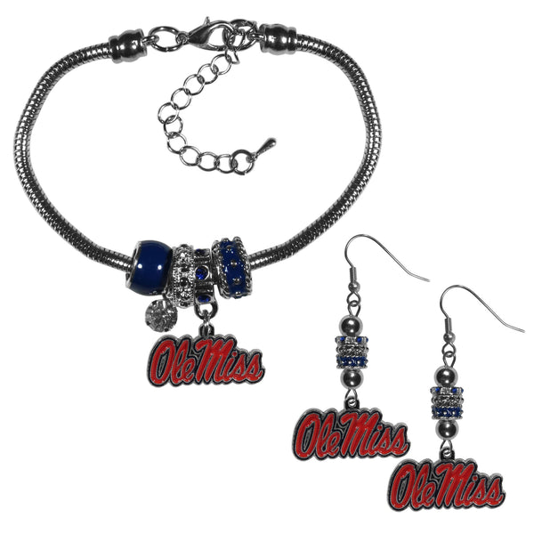 NCAA - Mississippi Rebels Euro Bead Earrings and Bracelet Set-Jewelry & Accessories,College Jewelry,Mississippi Rebels Jewelry-JadeMoghul Inc.