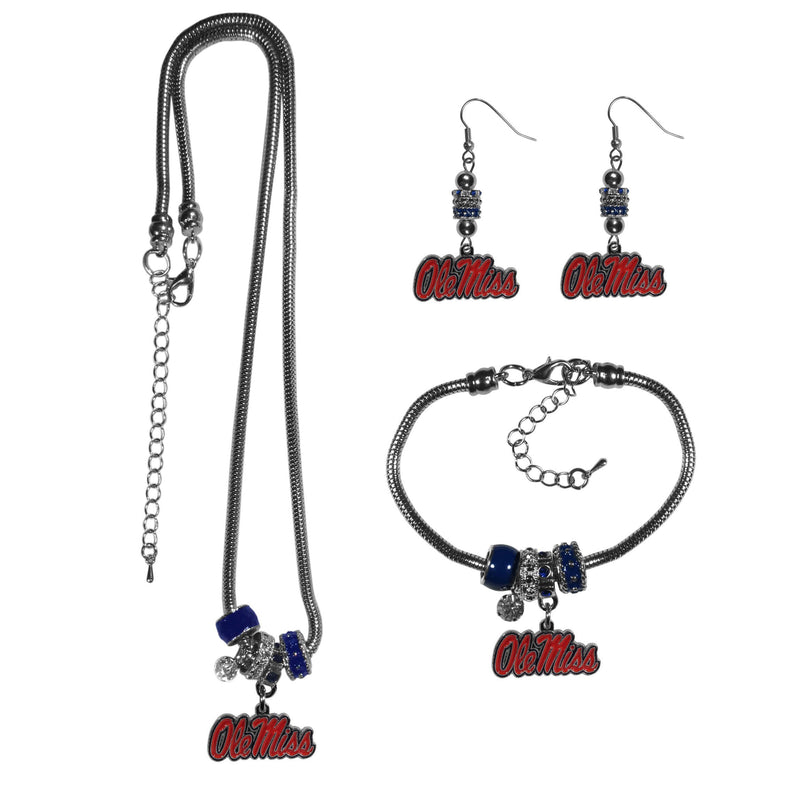 NCAA - Mississippi Rebels Euro Bead Jewelry 3 piece Set-Jewelry & Accessories,College Jewelry,Mississippi Rebels Jewelry-JadeMoghul Inc.