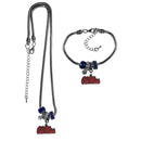 NCAA - Mississippi Rebels Euro Bead Necklace and Bracelet Set-Jewelry & Accessories,College Jewelry,Mississippi Rebels Jewelry-JadeMoghul Inc.