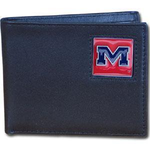 NCAA - Mississippi Rebels Leather Bi-fold Wallet Packaged in Gift Box-Wallets & Checkbook Covers,Bi-fold Wallets,Gift Box Packaging,College Bi-fold Wallets-JadeMoghul Inc.