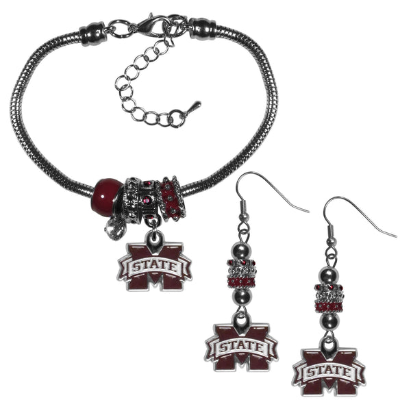 NCAA - Mississippi St. Bulldogs Euro Bead Earrings and Bracelet Set-Jewelry & Accessories,College Jewelry,Mississippi St. Bulldogs Jewelry-JadeMoghul Inc.