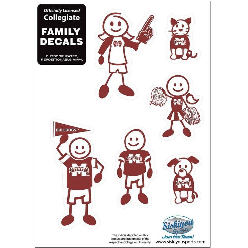 NCAA - Mississippi St. Bulldogs Family Decal Set Small-Automotive Accessories,Decals,Family Character Decals,Small Family Decals,College Small Family Decals-JadeMoghul Inc.