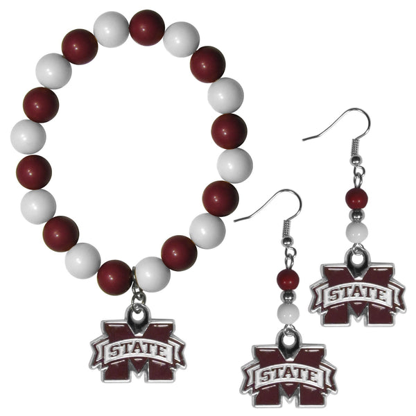 NCAA - Mississippi St. Bulldogs Fan Bead Earrings and Bracelet Set-Jewelry & Accessories,Jewelry Sets,Fan Bead Earrings and Bracelet-JadeMoghul Inc.