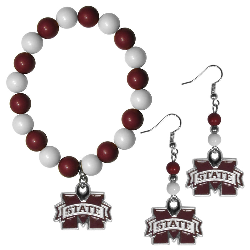 NCAA - Mississippi St. Bulldogs Fan Bead Earrings and Bracelet Set-Jewelry & Accessories,Jewelry Sets,Fan Bead Earrings and Bracelet-JadeMoghul Inc.