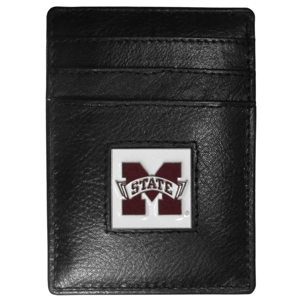 NCAA - Mississippi St. Bulldogs Leather Money Clip/Cardholder Packaged in Gift Box-Wallets & Checkbook Covers,Money Clip/Cardholders,Gift Box Packaging,College Money Clip/Cardholders-JadeMoghul Inc.