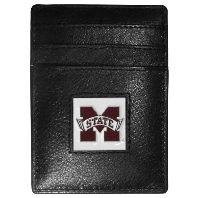 NCAA - Mississippi St. Bulldogs Leather Money Clip/Cardholder Packaged in Gift Box-Wallets & Checkbook Covers,Money Clip/Cardholders,Gift Box Packaging,College Money Clip/Cardholders-JadeMoghul Inc.