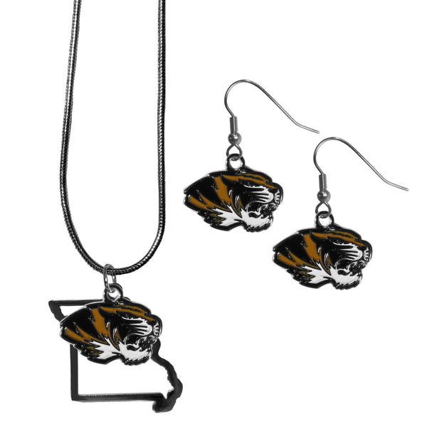 NCAA - Missouri Tigers Dangle Earrings and State Necklace Set-Jewelry & Accessories,College Jewelry,Missouri Tigers Jewelry-JadeMoghul Inc.