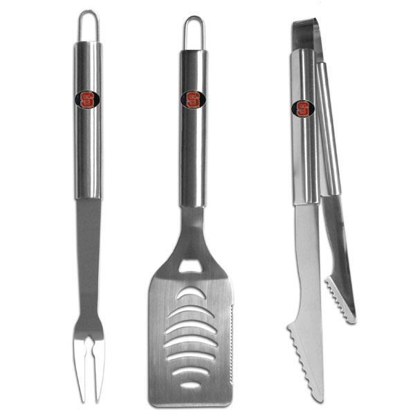 NCAA - N. Carolina St. Wolfpack 3 pc Stainless Steel BBQ Set-Tailgating & BBQ Accessories,BBQ Tools,3 pc Steel Tool SetCollege 3 pc Steel Tool Set-JadeMoghul Inc.