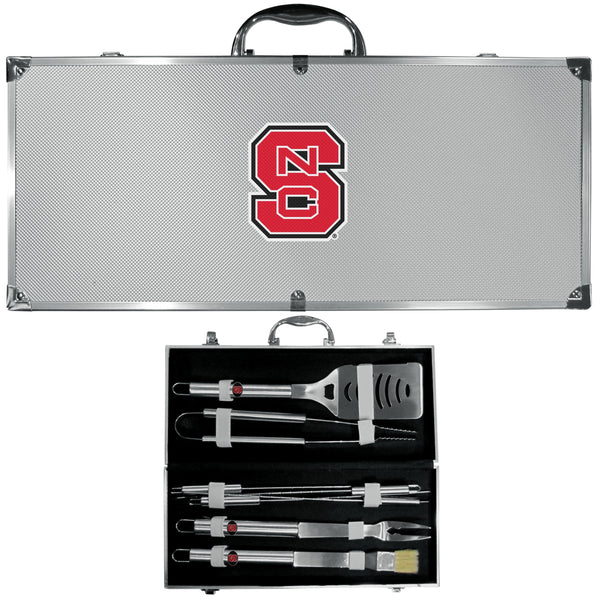 NCAA - N. Carolina St. Wolfpack 8 pc Stainless Steel BBQ Set w/Metal Case-Tailgating & BBQ Accessories,BBQ Tools,8 pc Steel Tool Set w/Metal Case,College 8 pc Steel Tool Set w/Metal Case-JadeMoghul Inc.
