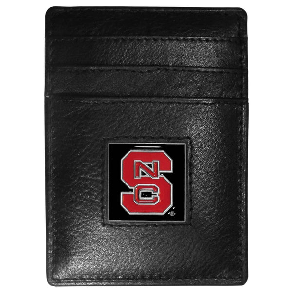 NCAA - N. Carolina St. Wolfpack Leather Money Clip/Cardholder Packaged in Gift Box-Wallets & Checkbook Covers,Money Clip/Cardholders,Gift Box Packaging,College Money Clip/Cardholders-JadeMoghul Inc.