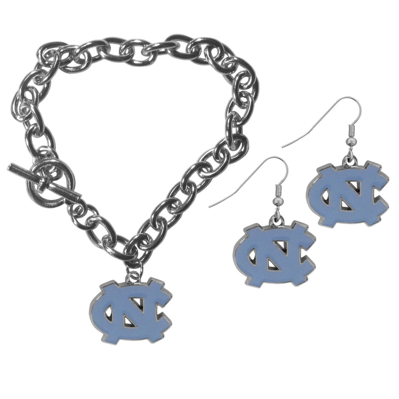 NCAA - N. Carolina Tar Heels Chain Bracelet and Dangle Earring Set-Jewelry & Accessories,College Jewelry,N. Carolina Tar Heels Jewelry-JadeMoghul Inc.
