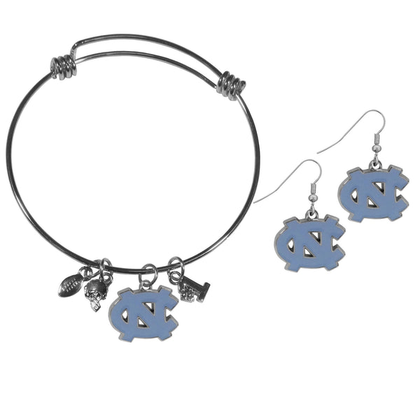 NCAA - N. Carolina Tar Heels Dangle Earrings and Charm Bangle Bracelet Set-Jewelry & Accessories,College Jewelry,N. Carolina Tar Heels Jewelry-JadeMoghul Inc.