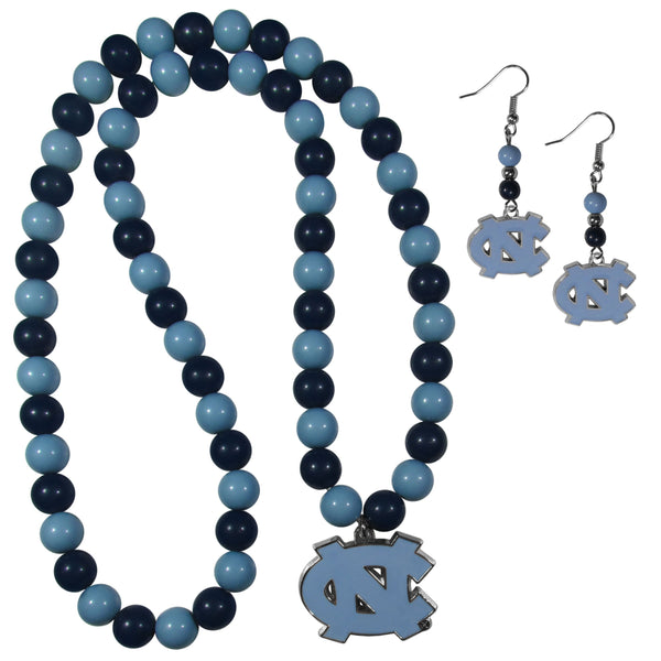 NCAA - N. Carolina Tar Heels Fan Bead Earrings and Necklace Set-Jewelry & Accessories,College Jewelry,N. Carolina Tar Heels Jewelry-JadeMoghul Inc.
