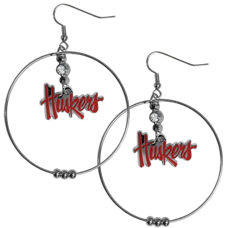 NCAA - Nebraska Cornhuskers 2 Inch Hoop Earrings-Jewelry & Accessories,Earrings,2 inch Hoop Earrings,College Hoop Earrings-JadeMoghul Inc.