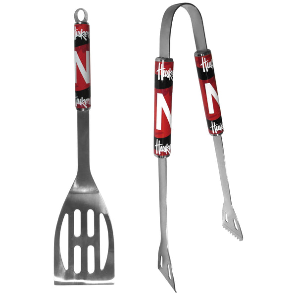 NCAA - Nebraska Cornhuskers 2 pc Steel BBQ Tool Set-Tailgating & BBQ Accessories,BBQ Tools,2 pc Steel Tool Set,College 2 pc Steel Tool Set-JadeMoghul Inc.