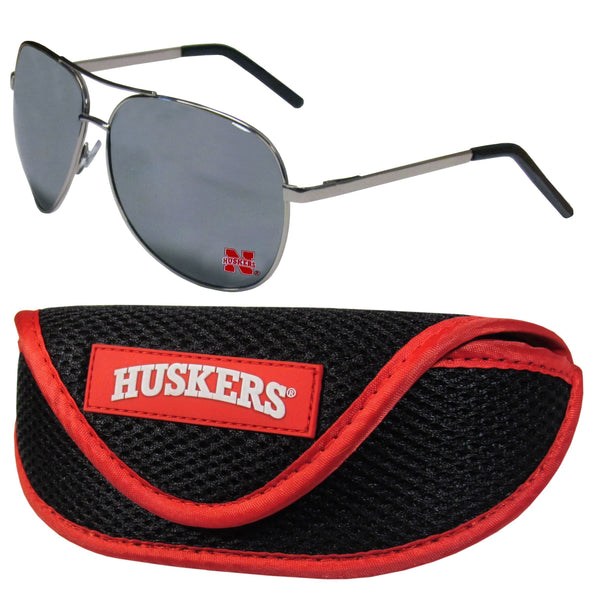 NCAA - Nebraska Cornhuskers Aviator Sunglasses and Sports Case-Sunglasses, Eyewear & Accessories,Sunglass & Accessory Sets,Aviator Sunglasses & Sport Case,College Aviator Sunglasses Sunglasses & Sport Case-JadeMoghul Inc.