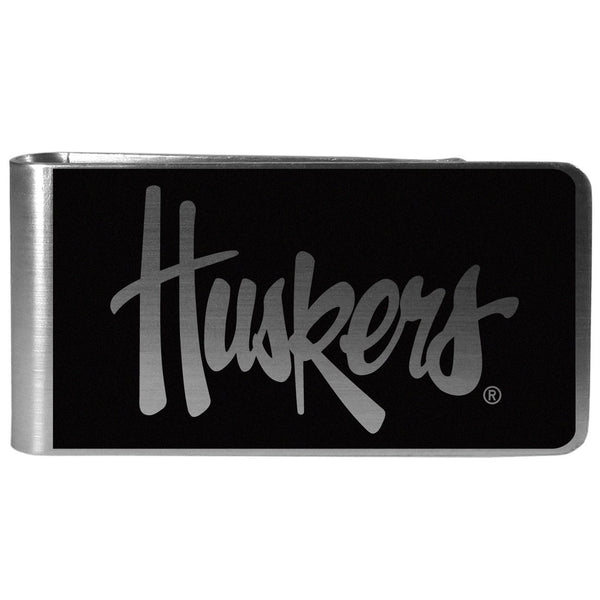 NCAA - Nebraska Cornhuskers Black and Steel Money Clip-Wallets & Checkbook Covers,College Wallets,Nebraska Cornhuskers Wallets-JadeMoghul Inc.