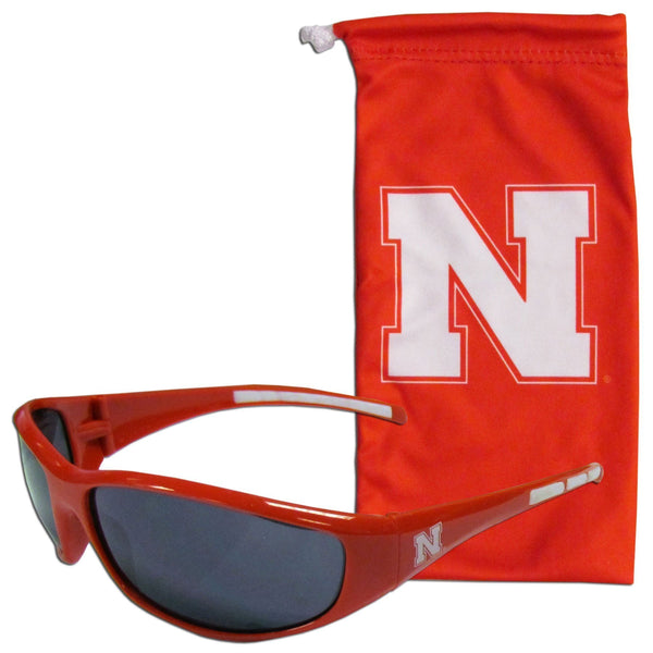 NCAA - Nebraska Cornhuskers Sunglass and Bag Set-Sunglasses, Eyewear & Accessories,Sunglass and Accessory Sets,Sunglass and Bag Sets,College Sunglass and Bag Sets-JadeMoghul Inc.