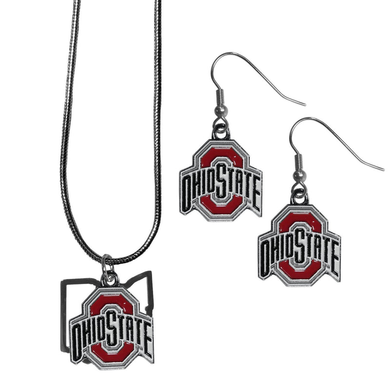 NCAA - Ohio St. Buckeyes Dangle Earrings and State Necklace Set-Jewelry & Accessories,College Jewelry,Ohio St. Buckeyes Jewelry-JadeMoghul Inc.