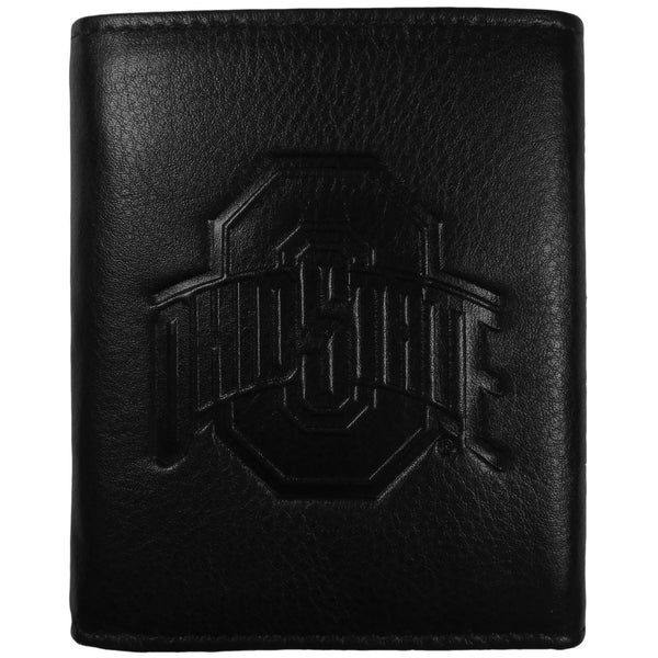NCAA - Ohio St. Buckeyes Embossed Leather Tri-fold Wallet-Wallets & Checkbook Covers,College Wallets,College Tri-fold Wallets,Leather Tri-fold Wallets-JadeMoghul Inc.