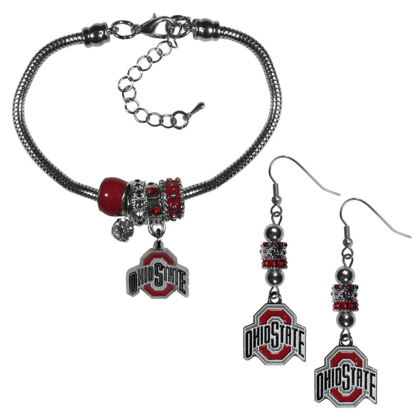 NCAA - Ohio St. Buckeyes Euro Bead Earrings and Bracelet Set-Jewelry & Accessories,College Jewelry,Ohio St. Buckeyes Jewelry-JadeMoghul Inc.