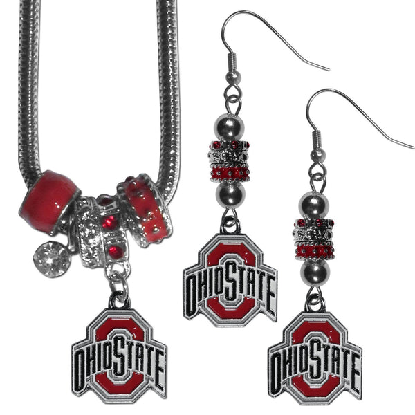 NCAA - Ohio St. Buckeyes Euro Bead Earrings and Necklace Set-Jewelry & Accessories,College Jewelry,Ohio St. Buckeyes Jewelry-JadeMoghul Inc.