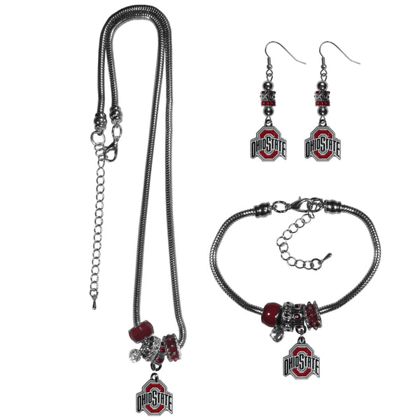 NCAA - Ohio St. Buckeyes Euro Bead Jewelry 3 piece Set-Jewelry & Accessories,College Jewelry,Ohio St. Buckeyes Jewelry-JadeMoghul Inc.