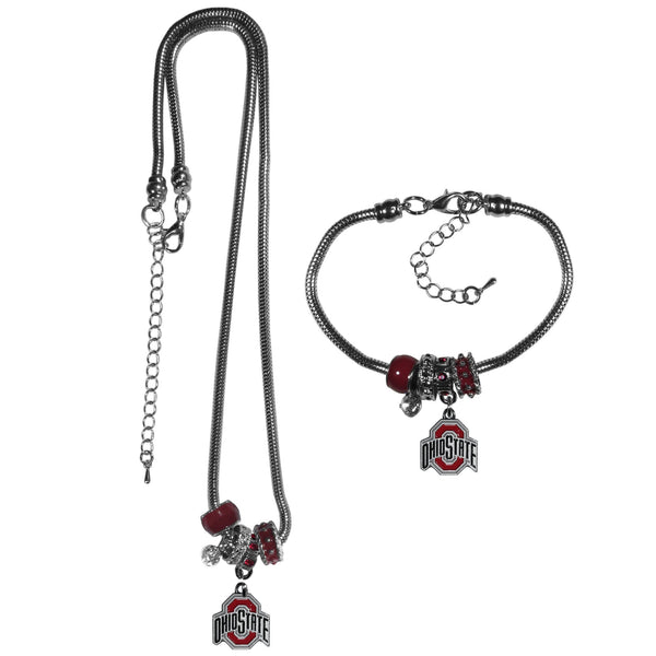 NCAA - Ohio St. Buckeyes Euro Bead Necklace and Bracelet Set-Jewelry & Accessories,College Jewelry,Ohio St. Buckeyes Jewelry-JadeMoghul Inc.