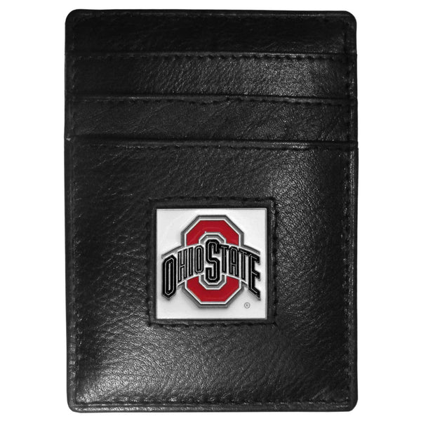 NCAA - Ohio St. Buckeyes Leather Money Clip/Cardholder Packaged in Gift Box-Wallets & Checkbook Covers,Money Clip/Cardholders,Gift Box Packaging,College Money Clip/Cardholders-JadeMoghul Inc.