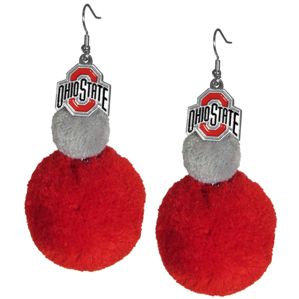 NCAA - Ohio St. Buckeyes Pom Pom Earrings-Jewelry & Accessories,College Jewelry,Ohio St. Buckeyes Jewelry-JadeMoghul Inc.