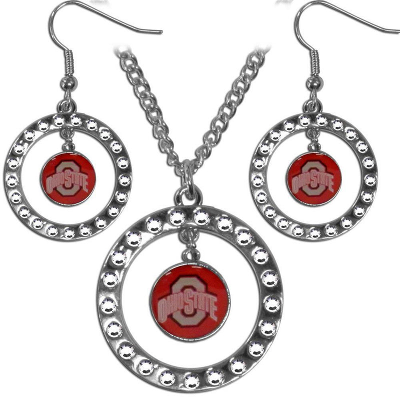NCAA - Ohio St. Buckeyes Rhinestone Hoop Jewelry Set-Jewelry & Accessories,Jewelry Sets,Rhinestone Earrings and Necklaces,College Rhinestone Earrings and Necklaces-JadeMoghul Inc.