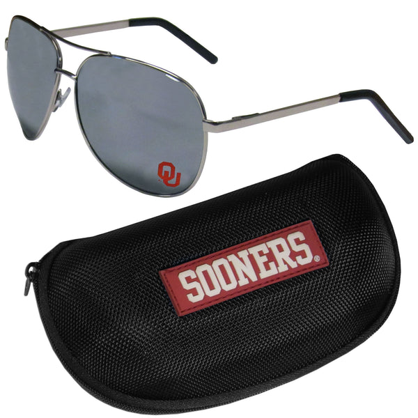 NCAA - Oklahoma Sooners Aviator Sunglasses and Zippered Carrying Case-Sunglasses, Eyewear & Accessories,Sunglass & Accessory Sets,Aviator Sunglasses & Zippered Case,College Aviator Sunglasses Sunglasses & Zippered Case-JadeMoghul Inc.