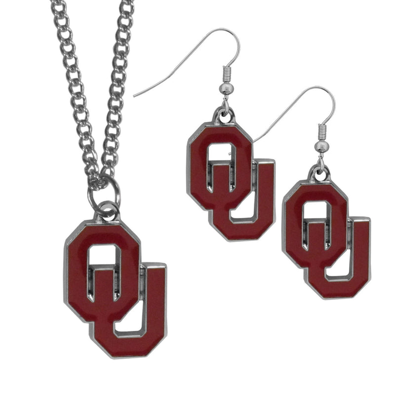 NCAA - Oklahoma Sooners Dangle Earrings and Chain Necklace Set-Jewelry & Accessories,Jewelry Sets,Dangle Earrings & Chain Necklace-JadeMoghul Inc.