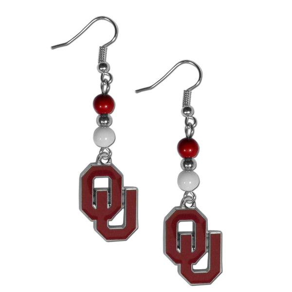 NCAA - Oklahoma Sooners Fan Bead Dangle Earrings-Jewelry & Accessories,Earrings,Fan Bead Earrings,College Fan Bead Earrings-JadeMoghul Inc.