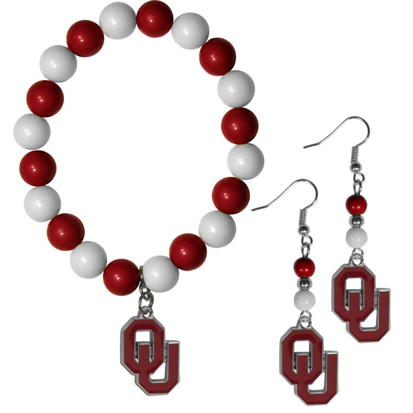 NCAA - Oklahoma Sooners Fan Bead Earrings and Bracelet Set-Jewelry & Accessories,Jewelry Sets,Fan Bead Earrings and Bracelet-JadeMoghul Inc.