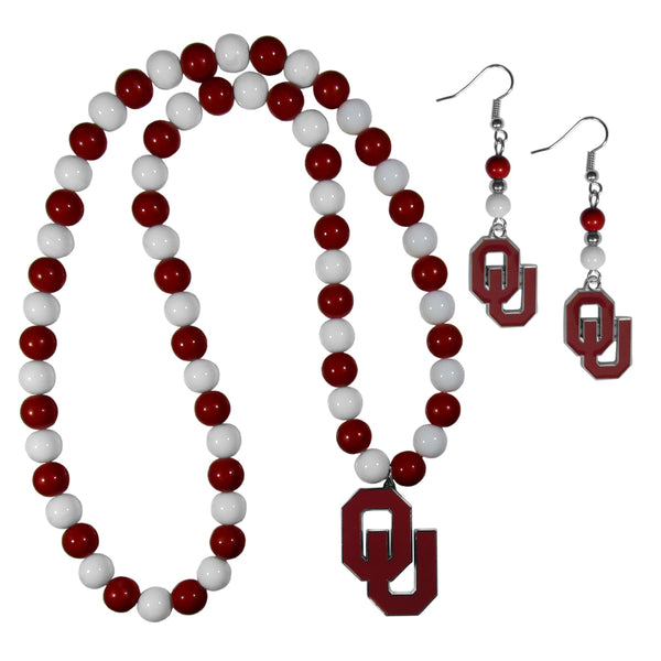 NCAA - Oklahoma Sooners Fan Bead Earrings and Necklace Set-Jewelry & Accessories,College Jewelry,Oklahoma Sooners Jewelry-JadeMoghul Inc.