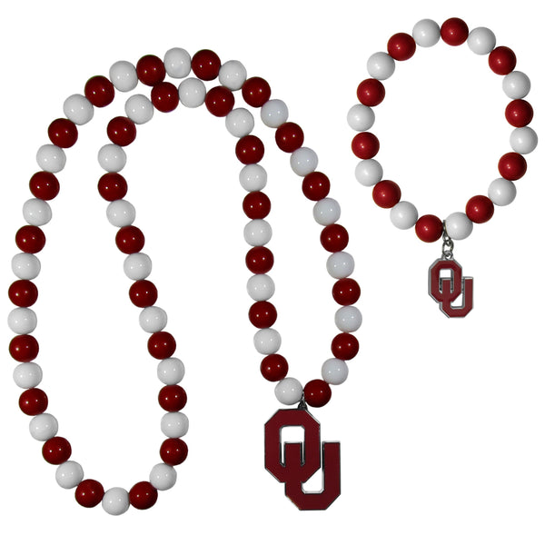 NCAA - Oklahoma Sooners Fan Bead Necklace and Bracelet Set-Jewelry & Accessories,College Jewelry,Oklahoma Sooners Jewelry-JadeMoghul Inc.