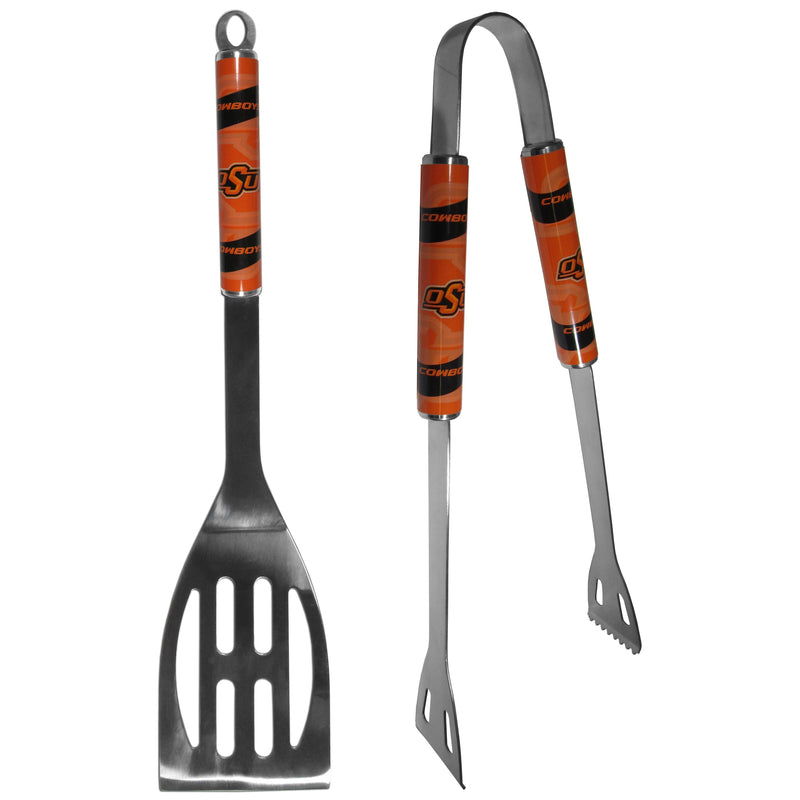 NCAA - Oklahoma St. Cowboys 2 pc Steel BBQ Tool Set-Tailgating & BBQ Accessories,College Tailgating & BBQ Accessories,College BBQ Tools,2 pc BBQ Tool Sets-JadeMoghul Inc.