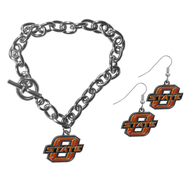 NCAA - Oklahoma St. Cowboys Chain Bracelet and Dangle Earring Set-Jewelry & Accessories,College Jewelry,Oklahoma St. Cowboys Jewelry-JadeMoghul Inc.
