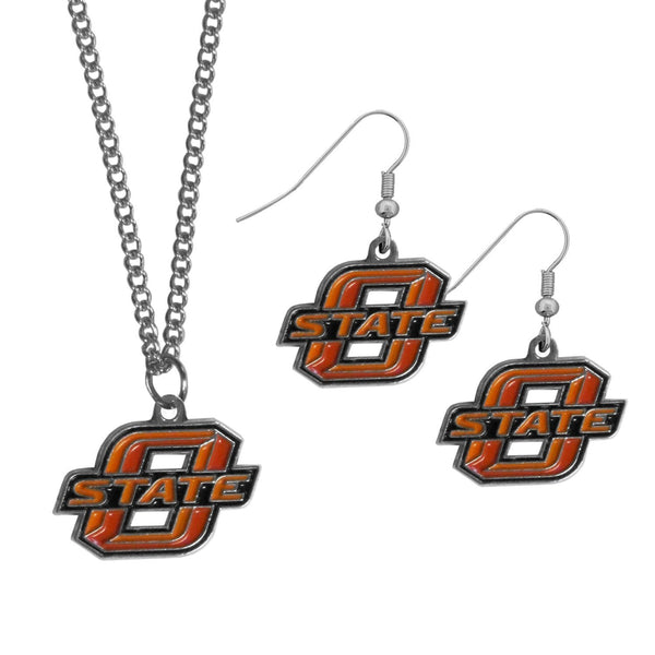 NCAA - Oklahoma St. Cowboys Dangle Earrings and Chain Necklace Set-Jewelry & Accessories,Jewelry Sets,Dangle Earrings & Chain Necklace-JadeMoghul Inc.