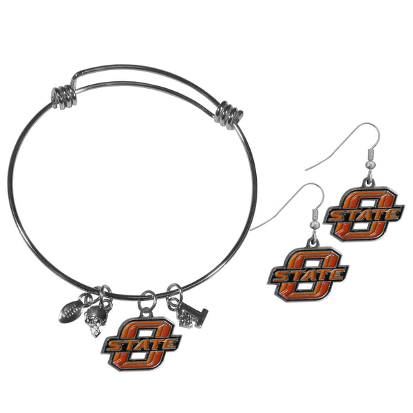 NCAA - Oklahoma St. Cowboys Dangle Earrings and Charm Bangle Bracelet Set-Jewelry & Accessories,College Jewelry,Oklahoma St. Cowboys Jewelry-JadeMoghul Inc.