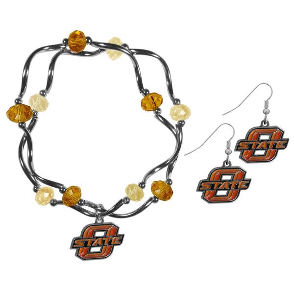 NCAA - Oklahoma St. Cowboys Dangle Earrings and Crystal Bead Bracelet Set-Jewelry & Accessories,College Jewelry,Oklahoma St. Cowboys Jewelry-JadeMoghul Inc.