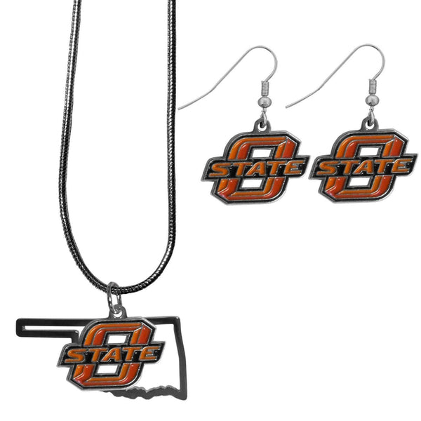 NCAA - Oklahoma St. Cowboys Dangle Earrings and State Necklace Set-Jewelry & Accessories,College Jewelry,Oklahoma St. Cowboys Jewelry-JadeMoghul Inc.