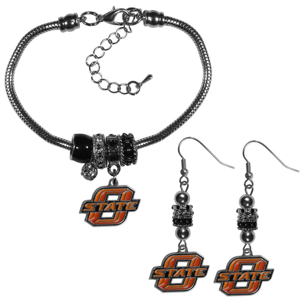 NCAA - Oklahoma St. Cowboys Euro Bead Earrings and Bracelet Set-Jewelry & Accessories,College Jewelry,Oklahoma St. Cowboys Jewelry-JadeMoghul Inc.