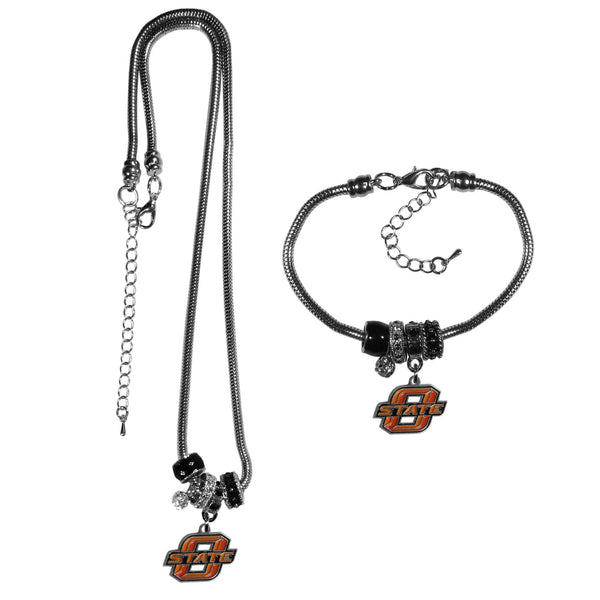 NCAA - Oklahoma St. Cowboys Euro Bead Necklace and Bracelet Set-Jewelry & Accessories,College Jewelry,Oklahoma St. Cowboys Jewelry-JadeMoghul Inc.